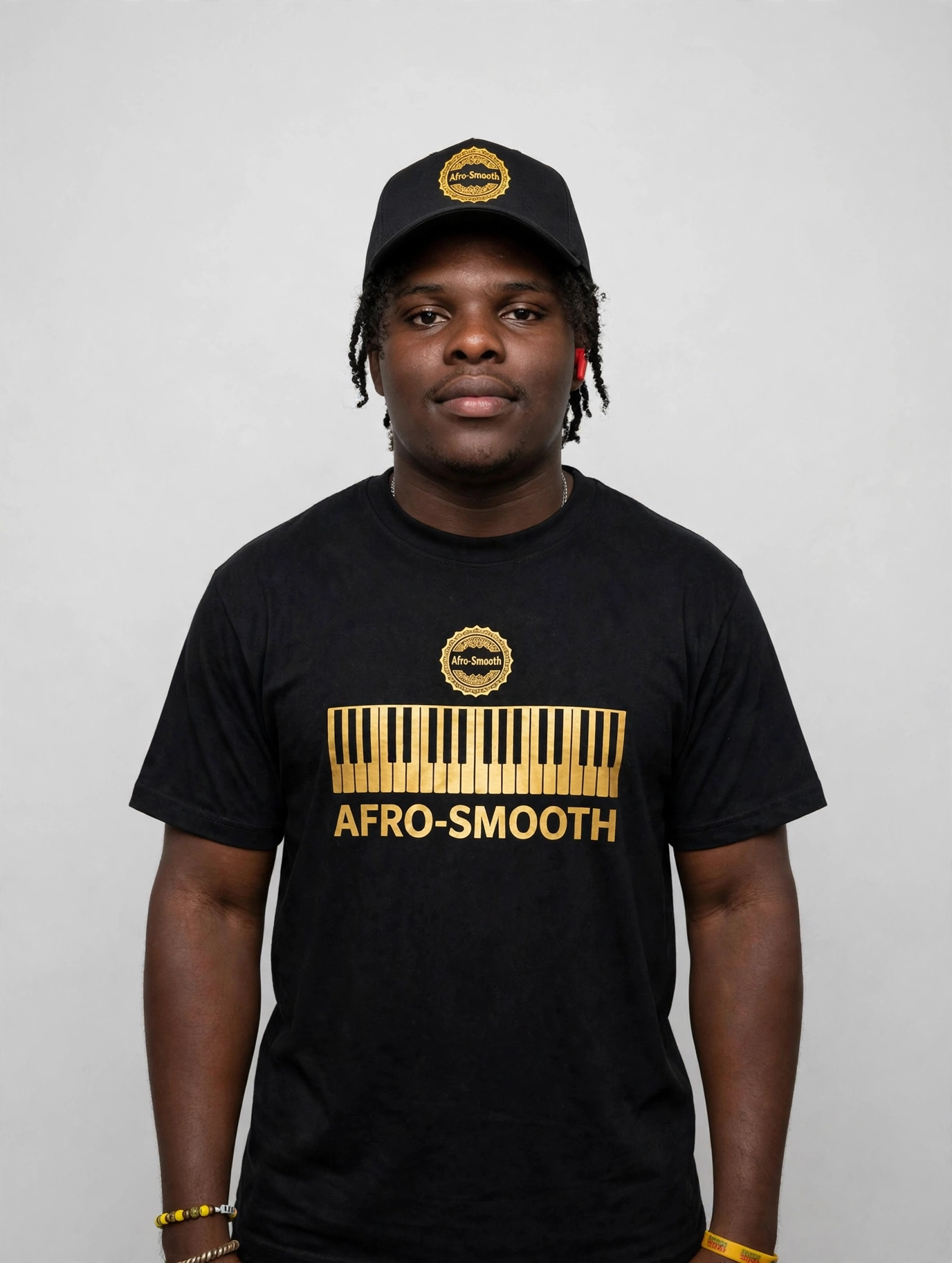 D wearing the black Afro-Smooth cap