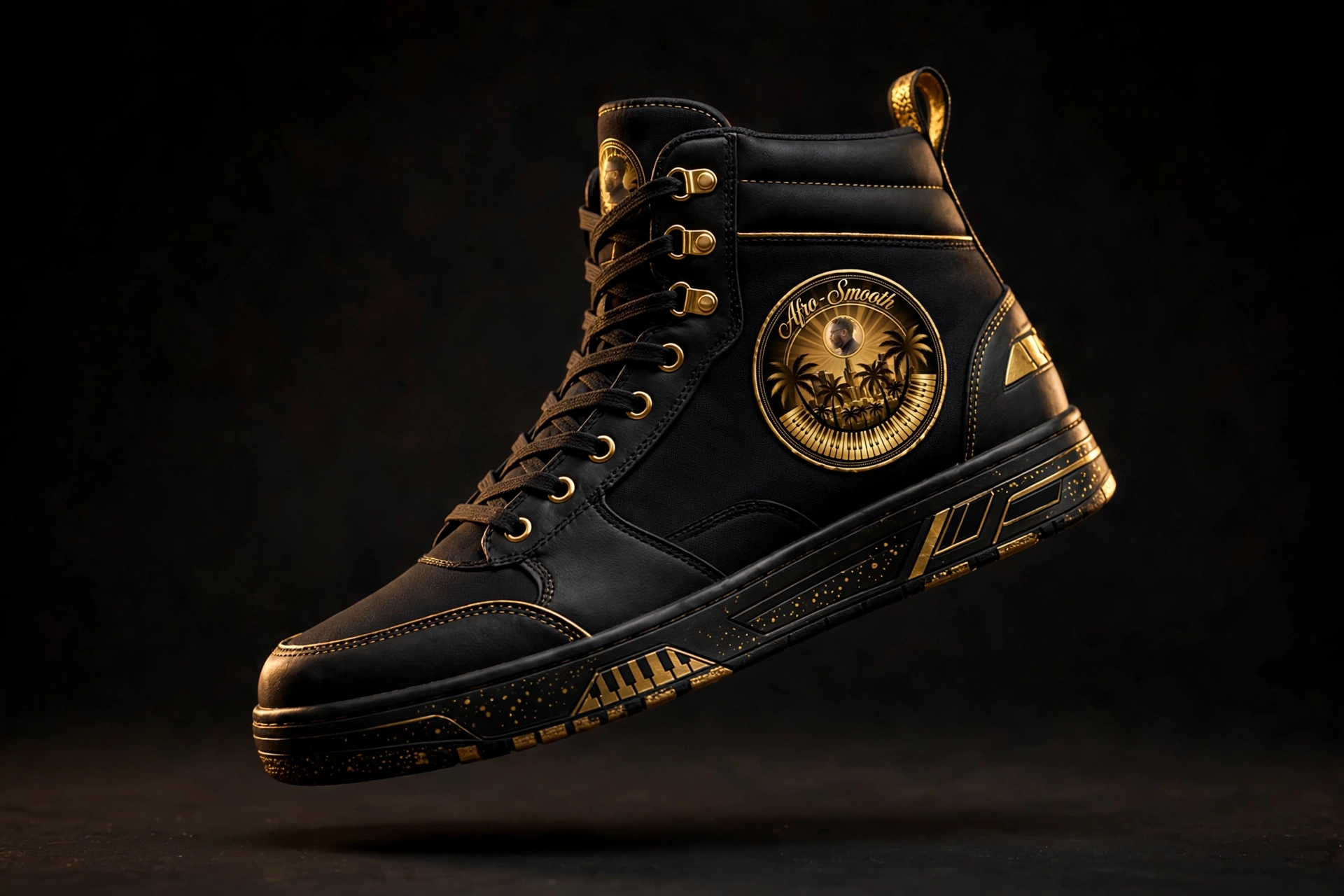 Afro-Smooth black and gold high-top sneakers